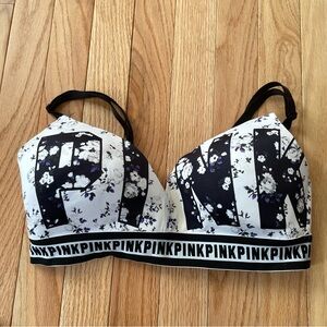 Victoria’s Secret PINK Floral Logo Bra | Y2K PINK Wireless Bralette 34D